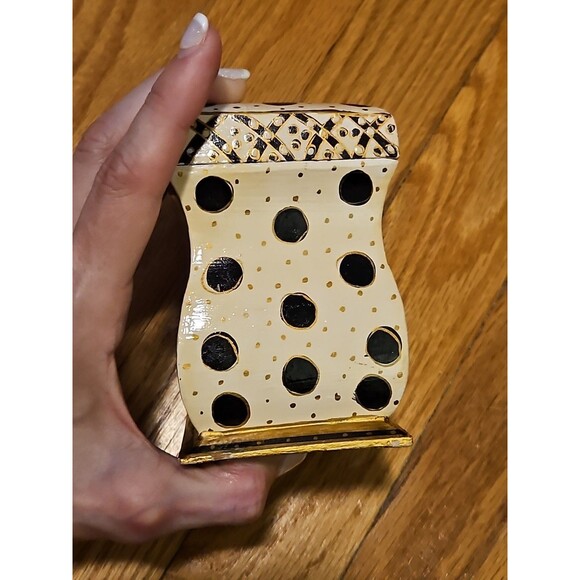 Hand Painted Black, White & Gold Wood 2 Deck Playing Card Holder Canasta Bridge - Picture 4 of 14